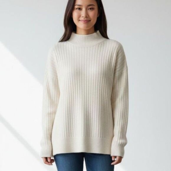 Marled Sweaters - Marled Women's Sweater Ivory Ribbed Knit Fuzzy Mock Neck Cozy Soft Sz S Classic